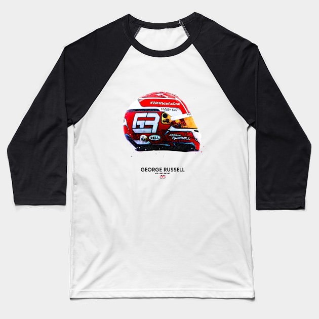 F1 2020 George Russell Crash Helmet Baseball T-Shirt by DB Motorsport Designs